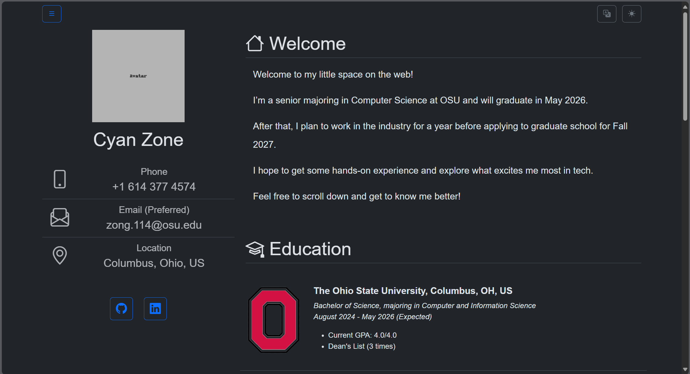 Personal website screenshot